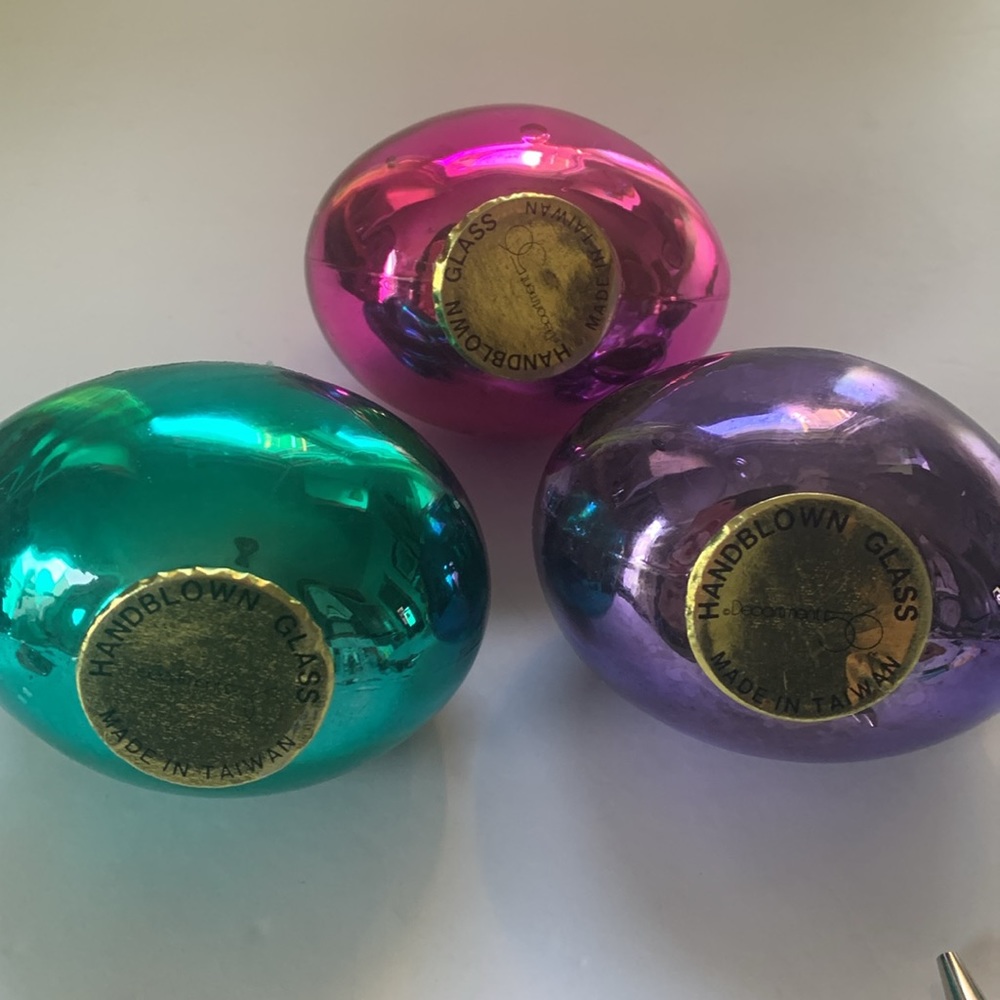 Vintage Department 56 Handblown Glass Bunny Set Of Three Pink Green Purple - Picture 7 of 10
